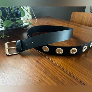 NEW All Saints Large black textured leather belt gold eyelet